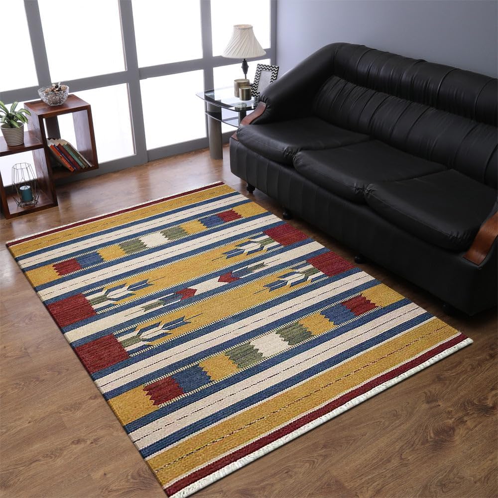 Hand Woven Flat Weave Kilim Wool 4'x6' Area Rug Contemporary Multicolor D00110